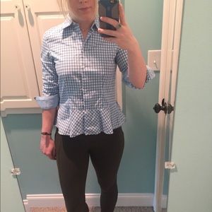 Blue/white gingham peplum top